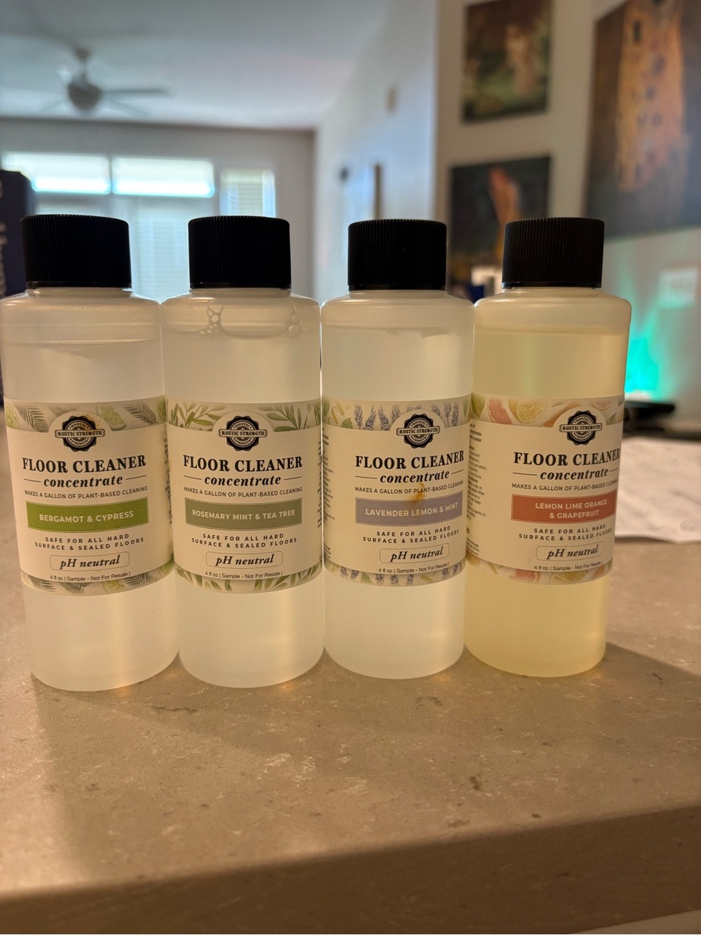 Rustic Strength Set of 4 Sample Size 4 Oz Scented Floor Cleaner Concentrate.